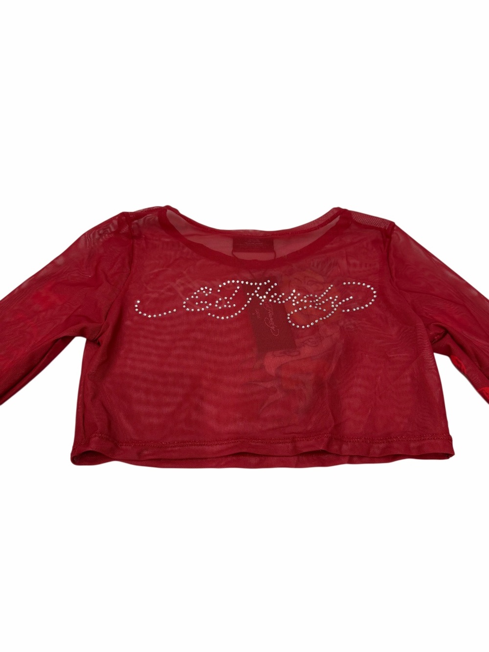Ed Hardy Red Mesh Cover Up Beach Skirt Set Rose Tattoo Rhinestone Y2K Size M NWT - Picture 3 of 8